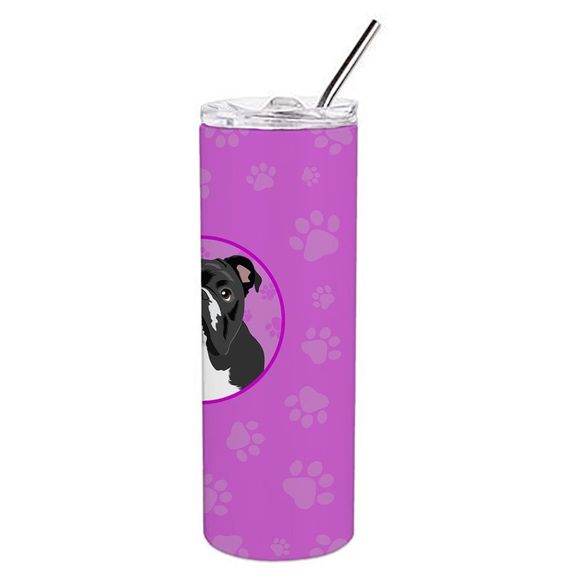 English Bulldog Black and White Stainless Steel 20 oz Skinny Tumbler, Pink - Picture 3 of 4